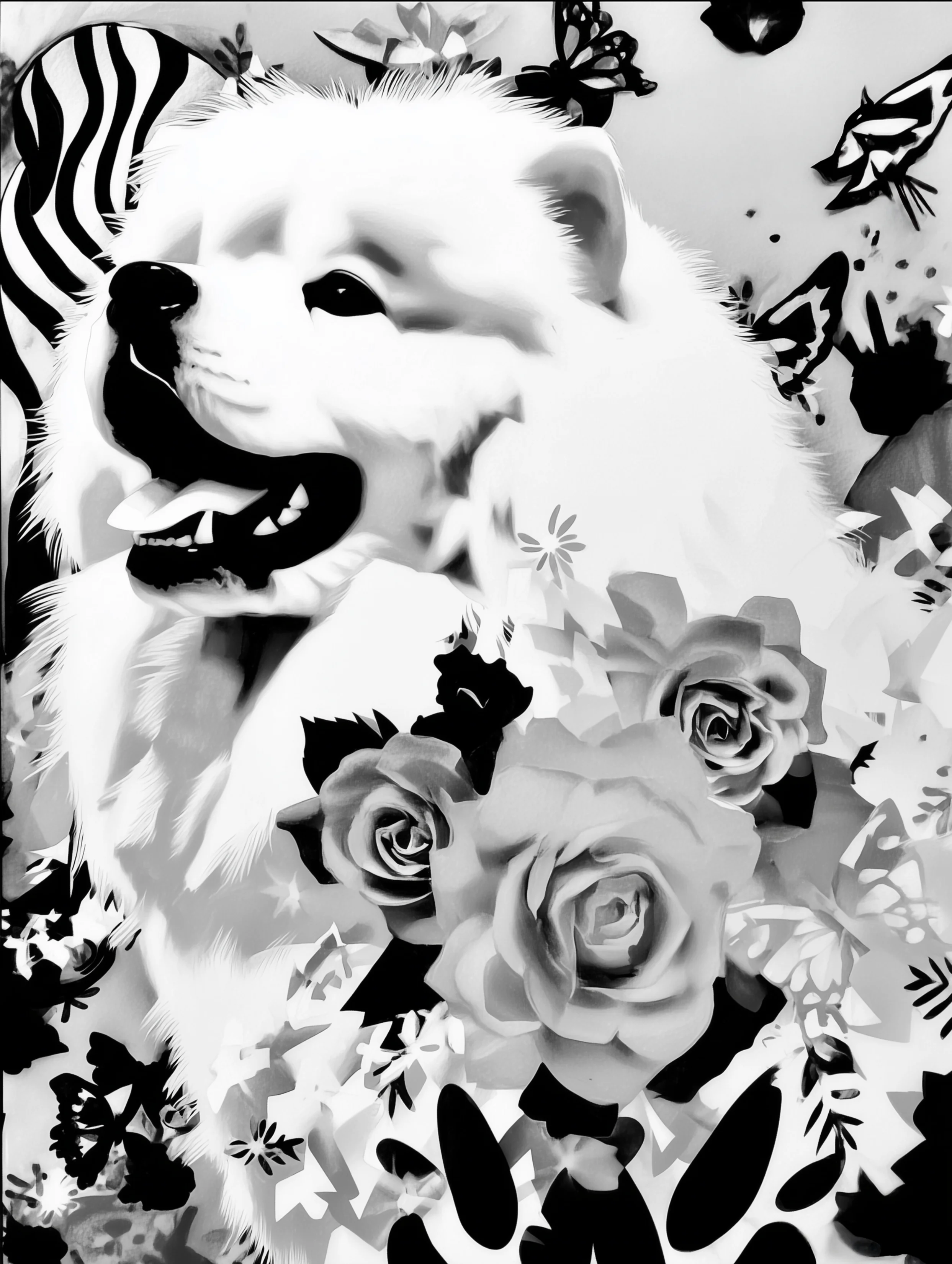 Free printable dog coloring page for adults featuring samoyed side view